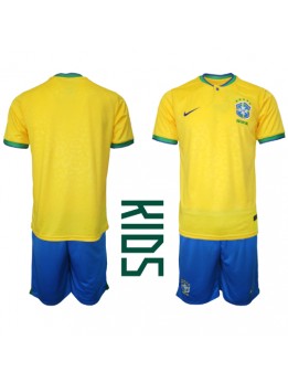 Billige Brasil Hjemmedraktsett Barn VM 2022 Kortermet (+ Korte bukser)